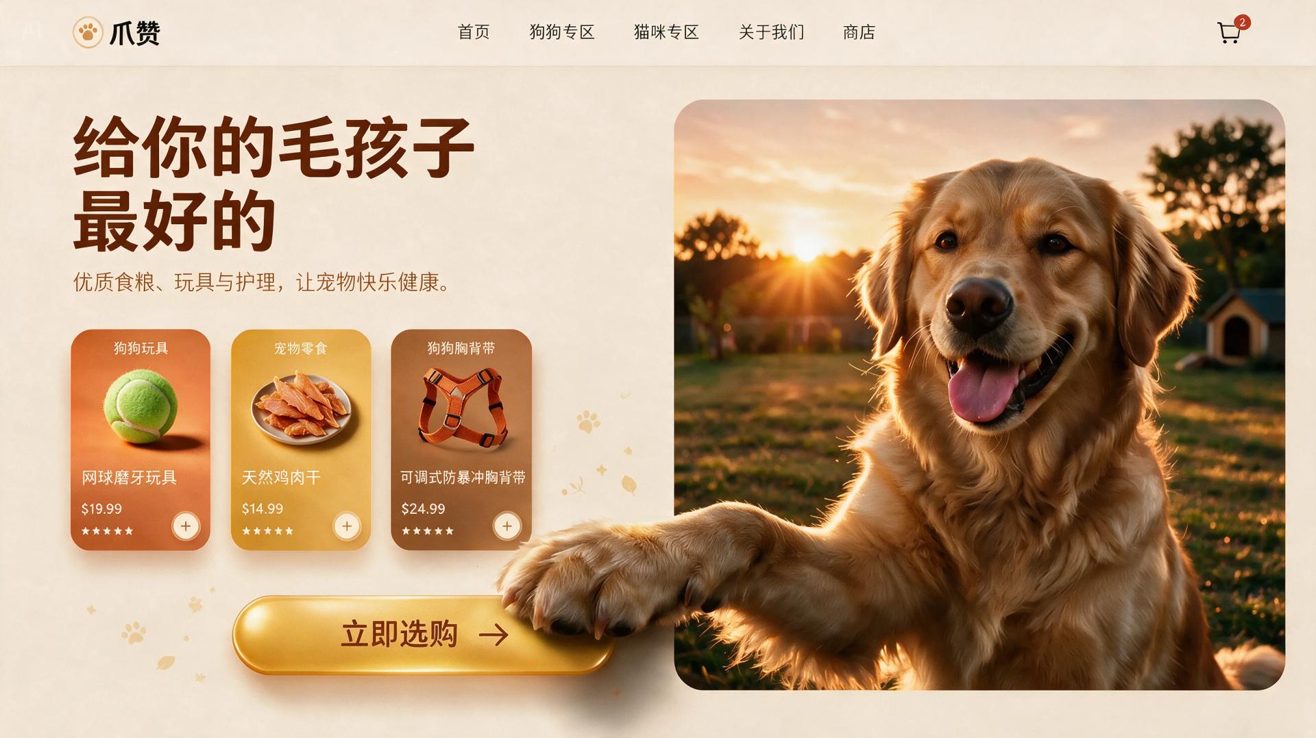 Pet e-commerce homepage hero banner UI designed by SeeDream 5.0 Pro